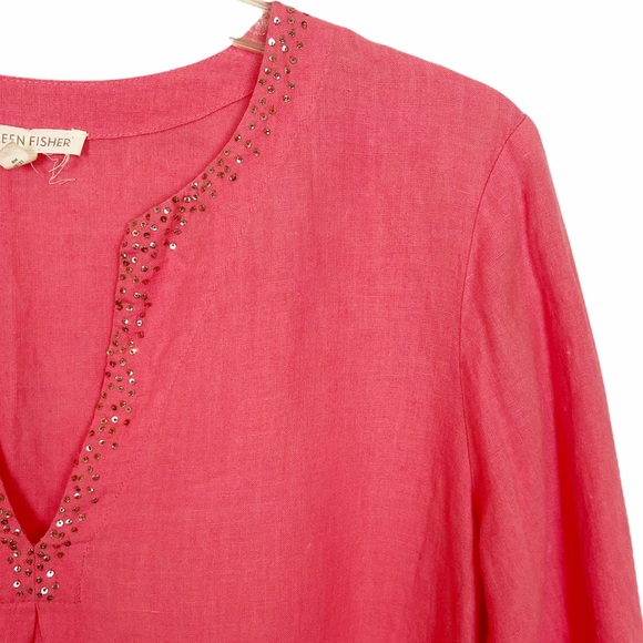 Eileen Fisher Coral Irish Linen Tunic w/Sequins Sm - Picture 5 of 9